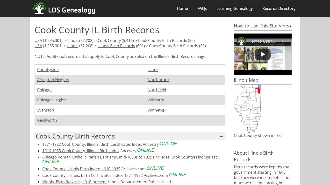 Cook County IL Birth Records - LDS Genealogy